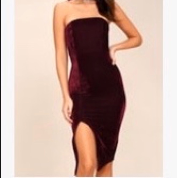 Midi burgundy velvet bodycon dress - Picture 2 of 3